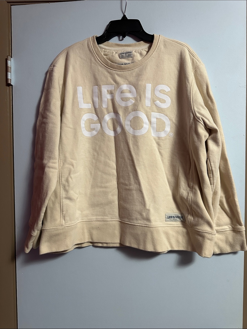 Life Is Good Women’s Crewneck Sweatshirt - Beige/Cream with White Logo